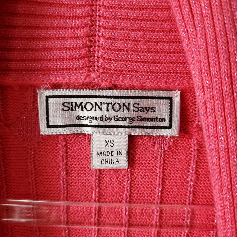Women Pink Shimmer Long Cable Cardigan Sweater XS Career Preppy Classic Casual